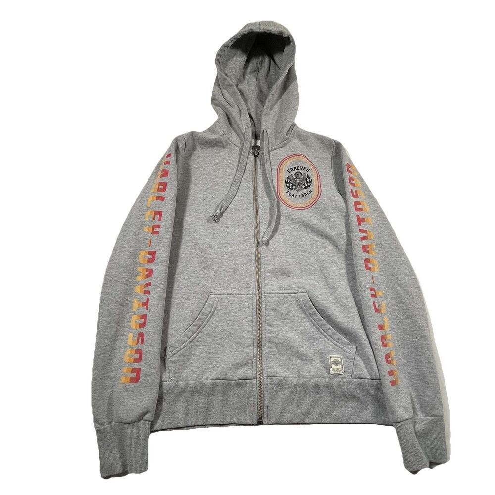 Harley-Davidson Forever Flat Track Zip Hoodie Gray Fleece Womens Small